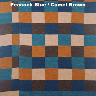 SCARVES - CHECKERED PAST - MERINO - Peacock Blue / Camel Brown -