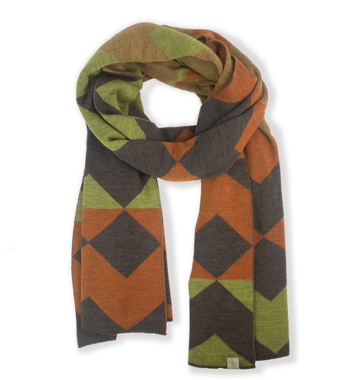 SCARVES - HARLEQUIN - EXTRA FINE MERINO WOOL - Hickory / Pickle Green - 